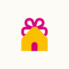 House icon with a gift bow on the roof gift logo house logo pink color