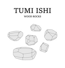 Japanese board game Tumi ishi. Vector illustration on a white background. Wooden polygonal stones for the construction of a high tower. Wooden blocks in a row. Japanese board game meditation