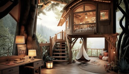 Fototapeta na wymiar Best interior design of a lodge having beautiful view Ai Generated