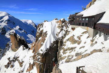Aiguille du Midi - 3,842 m high peak in the Mont Blanc massif. French Alps, Europe. - obrazy, fototapety, plakaty