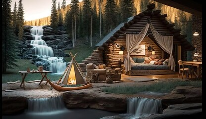 Obraz na płótnie Canvas Best interior design of a lodge having beautiful view Ai Generated