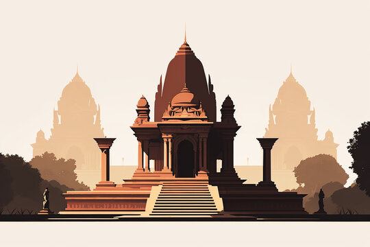Minimalist illustration with front Indian temple. Generative AI.