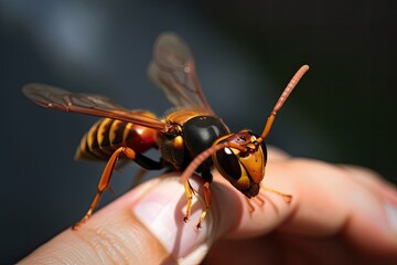Asian Giant Hornet or Murder Hornet on a Person's Hand