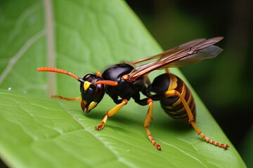 Asian Giant Hornet or Murder Hornet on a leaf