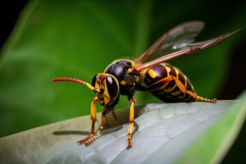 Naklejka premium Asian Giant Hornet or Murder Hornet on a leaf