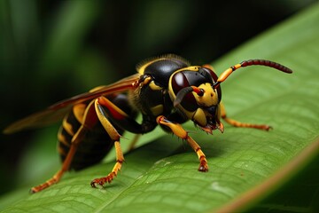 Asian Giant Hornet or Murder Hornet on a leaf