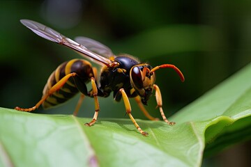 Fototapeta premium Asian Giant Hornet or Murder Hornet on a leaf