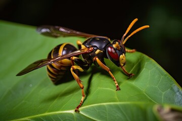Asian Giant Hornet or Murder Hornet on a leaf