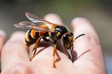 Asian Giant Hornet or Murder Hornet on a Person's Hand