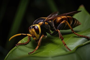 Asian Giant Hornet or Murder Hornet on a leaf