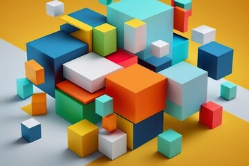 Obraz premium 3D geometric illustration, of colorful squares, ai generative
