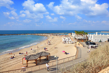 Beach of Tel Aviv (Israel). Panoramic view