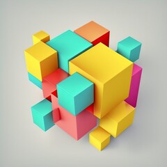 Obraz premium 3D geometric illustration, of colorful squares, ai generative