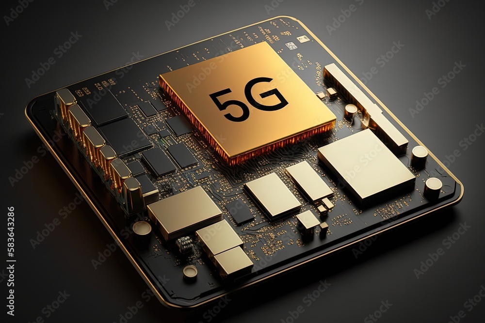 Poster computer board with 5g symbol. ai generated