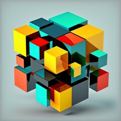 Obraz premium 3D geometric illustration, of colorful squares, ai generative