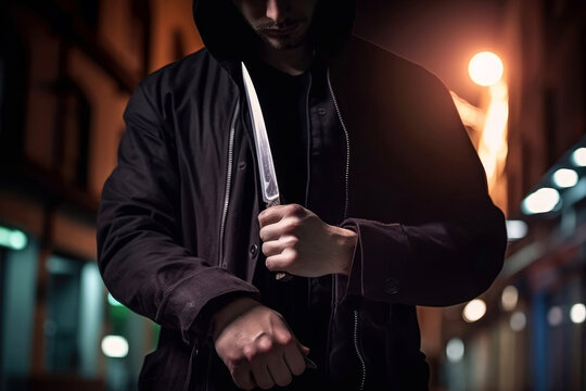 Mann in der Stadt hält ein Messer in der Hand - Generative AI