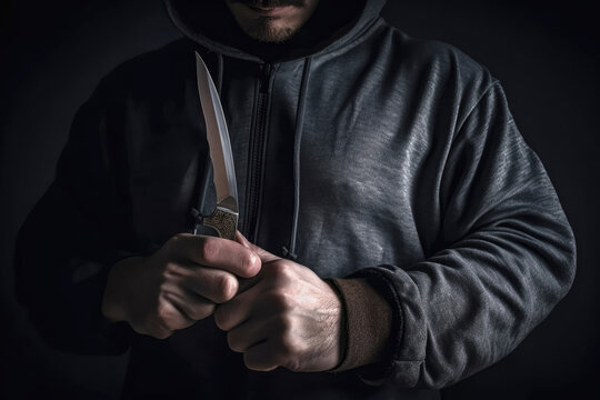 Mann droht mit einem Messer in der Hand - Generative AI 