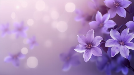 Spring purple background with purple flowers copy space on the left created with Generative AI Technology, ai, generative
