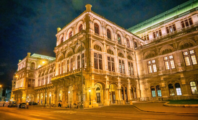 Fototapeta na wymiar Vienna State Opera at night, Vienna, Austria