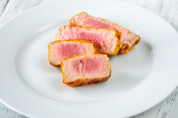 Sliced tuna steak