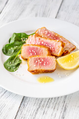 Sliced tuna steak