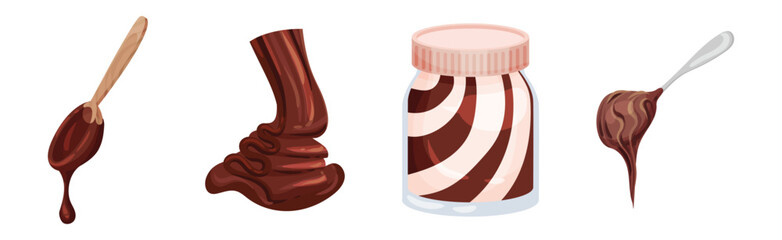Chocolate Sweet Paste for Spreading on Bread and Toast Vector Set
