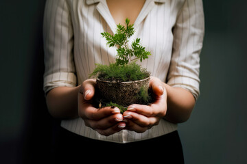Naklejka na ściany i meble Woman hand plants a tree on , Save the Earth concept