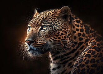 Fototapeta na wymiar Leopard portrait . Ai. On dark background 