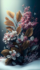Winter leaves and spring arrives, everything blooms in that month. Flowers and plants on snow: Generated AI