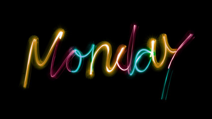 monday neon sign of glowing monday for opening new store weekday special