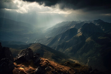 Obraz premium sunset in the mountains created with Generative AI technology