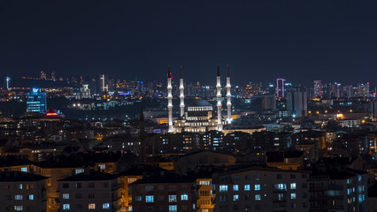 Fototapeta na wymiar Ankara Kocatepe mosque night view