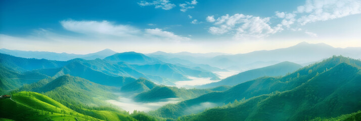 World Environment Day concept: Beautiful blue skies and green forests - Generative AI