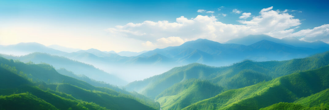 World Environment Day concept: Beautiful blue skies and green forests - Generative AI