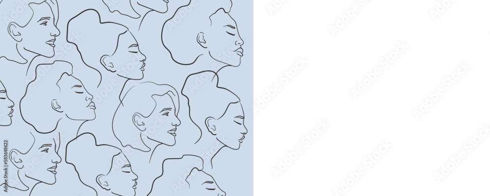 Canvas Prints face profile of a girl in line-art style on a blue background. woman faces outline. makeup artist fa