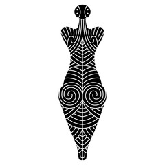 Female figurine from Cucuteni. Neolithic tattooed goddess. Black and white negative silhouette. Trypillia culture. © Olena