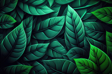 Green leaves background, abstract background with green leaves for design. Generative AI