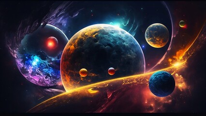 Colorful Cosmic Wallpaper with Planetary theme. Generative AI.