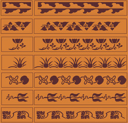 Set of six Baroque vintage stencil decorations/ornaments. Vectorized seamless patterns.