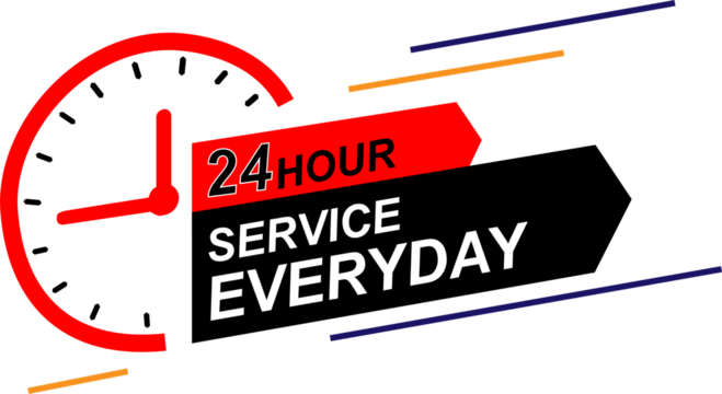 24 hours service everyday clock with logo
