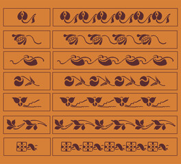 Set of seven Baroque vintage stencil decorations/ornaments. Vectorized seamless patterns.