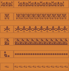 Set of six Baroque vintage stencil decorations/ornaments. Vectorized seamless patterns.