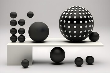 Abstract background with black circle 3d shapes, AI generated