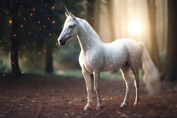 Fototapeta na wymiar Magical white glittering unicorn, ai generative
