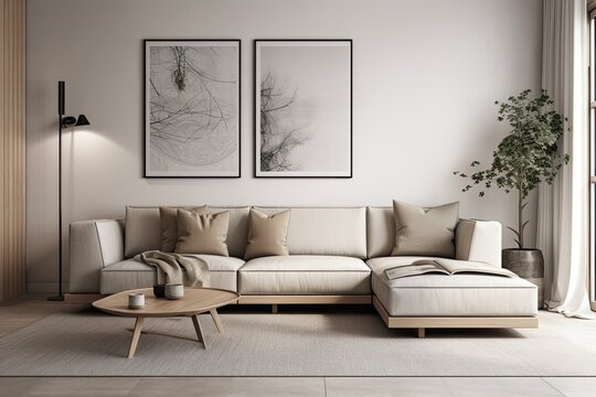 Contemporary Living Room, Blank Wall Mockup,. Generative AI