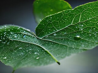Fototapeta na wymiar Green leaf with water drops for background. Generative AI