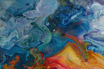 Art Abstract flow pour acrylic and watercolor marble blot painting. Color wave texture background.