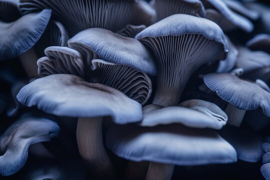 Close up of cultivated blue oyster mushrooms growing in fungi farm  Generative AI Stock-Illustration | Adobe Stock