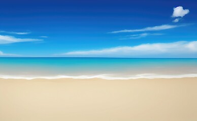 Empty beach with blue water sky and clouds