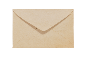 Old yellow aged envelope with copy space on it. Isolated png with transparency